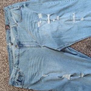 NEW Ashley Stewart Girlfriend Jeans Stretchy Distressed High rise Roomy Size 32S